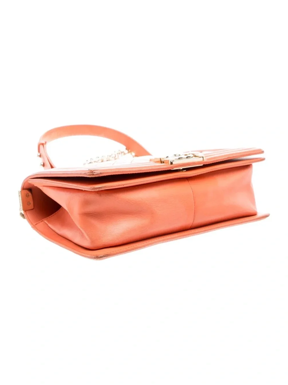 Chanel Le Boy Orange Quilted Leather Chain Shoulder Bag medium